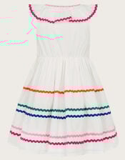 Sleeveless Collared Ric Rac Dress, White (WHITE), large