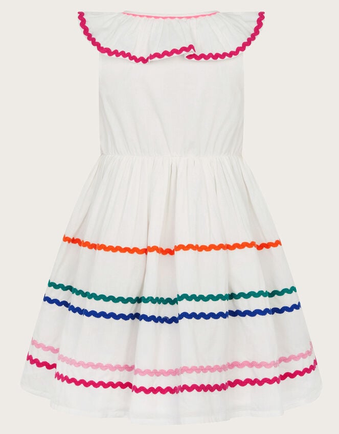 Sleeveless Collared Ric Rac Dress, White (WHITE), large
