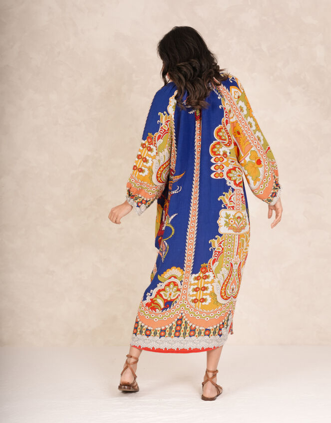 One Hundred Stars Rio Floral Linen Tunic Dress, Blue (BLUE), large