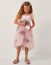 Charlotte Short Sleeve Floral Tulle Dress, Pink (PINK), large