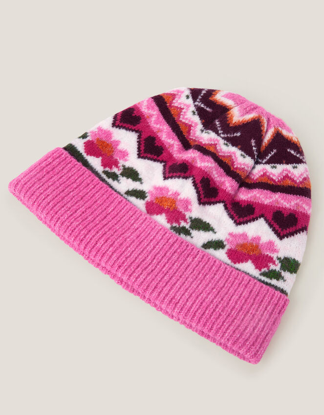 Rose Intarsia Beanie Hat, Multi (MULTI), large