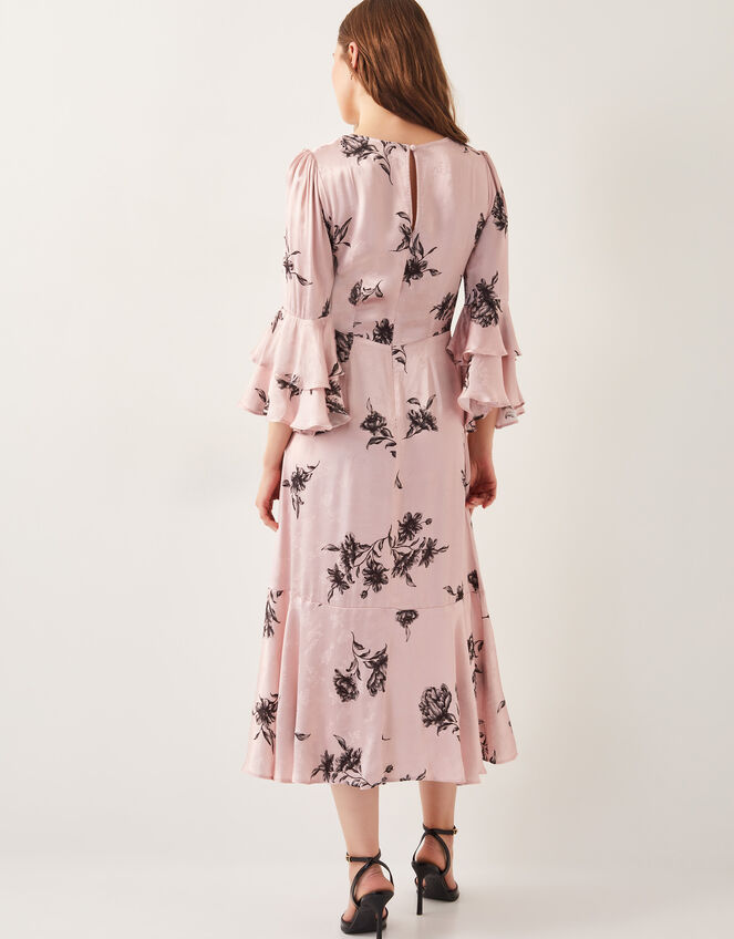 Pelia Floral Satin Ruffle Midi Dress, Pink (PINK), large