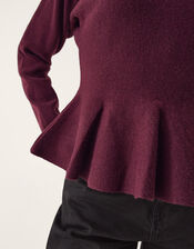 Peony Peplum Jumper, Red (BURGUNDY), large