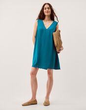 Lara Sleeveless Linen Blend Mini Dress, Teal (TEAL), large