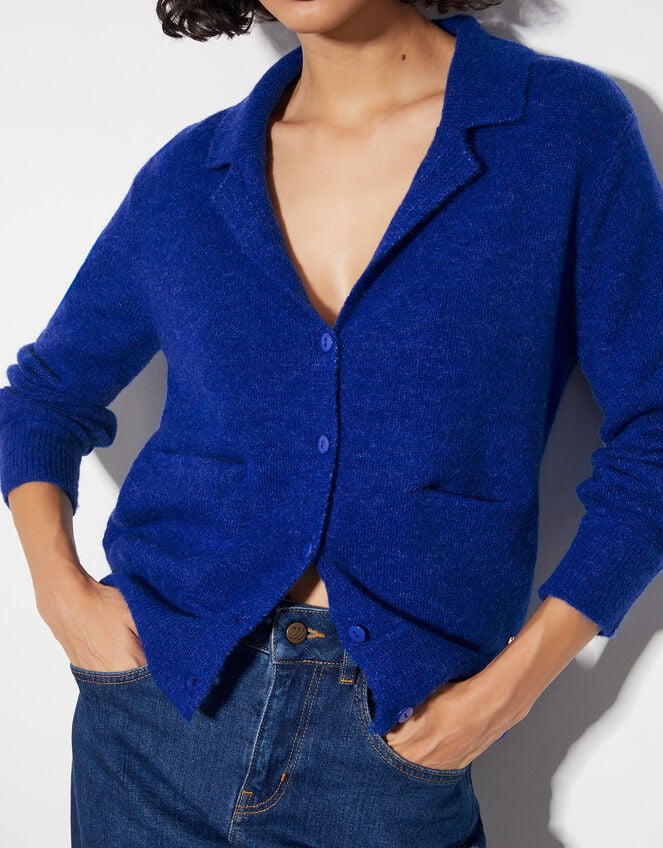 Cora V-Neck Collared Cardigan, Blue (COBALT), large