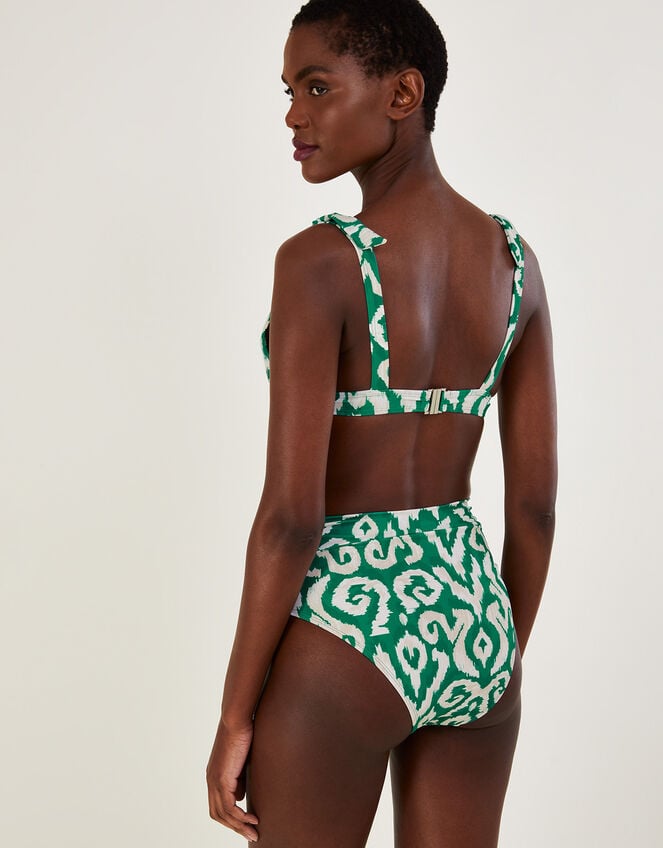 Ikat Print High Waist Bikini Bottoms, Green (GREEN), large