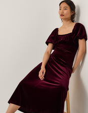 Cynthia Puff Sleeve Velvet Midi Dress, Red (BURGUNDY), large