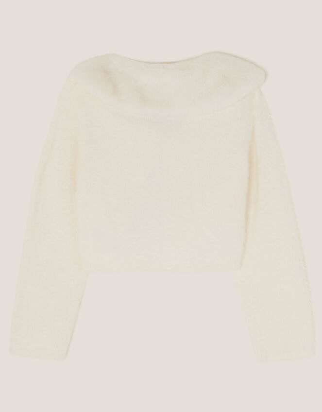 Detachable Collar Fuzzy Cardigan, Ivory (IVORY), large