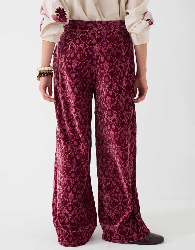 East Jude Print Velvet Wide Leg Trousers, Red (BERRY), large