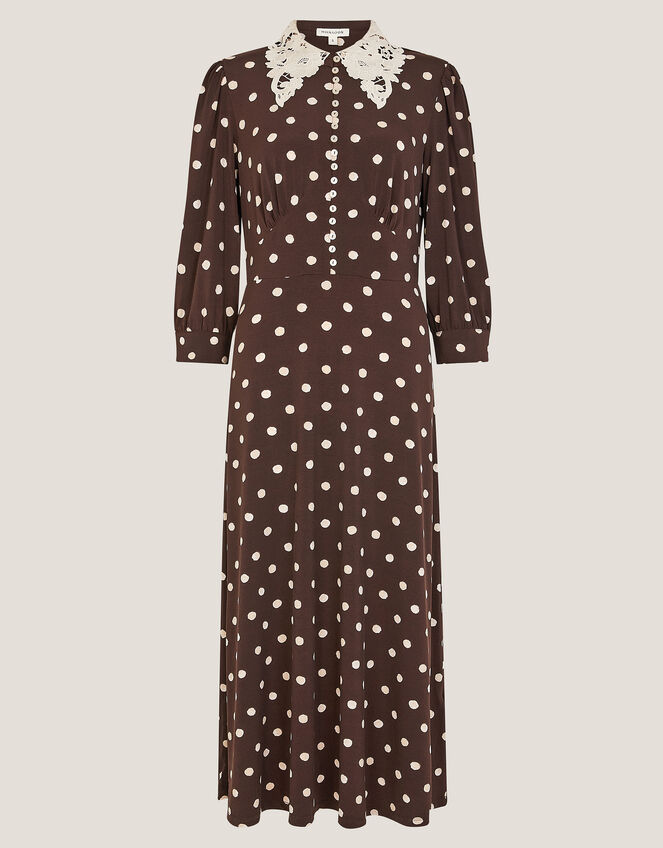 Paris Polka Dot Jersey Midi Dress, Brown (CHOCOLATE), large