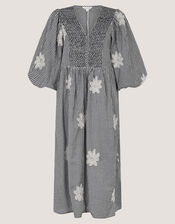 Mimi Puff Sleeve Gingham Midi Dress, Black (BLACK), large