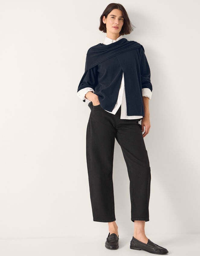 Simmi Asymmetrical Scarf Cardigan, Blue (NAVY), large