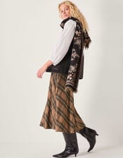 Willa Check Midi Skirt, Camel (CAMEL), large