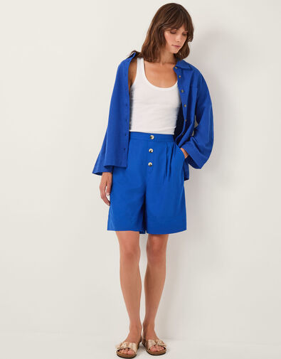 Lucy Linen Blend Longline Shorts, Blue (COBALT), large