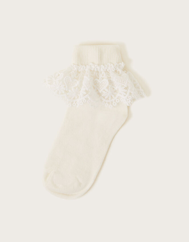 Heart Lace Socks, Ivory (IVORY), large