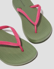 Lea Contrast Flip Flops, Green (KHAKI), large