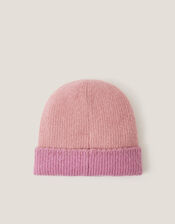 Flower Embellished Beanie Hat, Pink (PINK), large