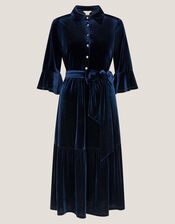 Tanya Stretch Velvet Midi Shirt Dress, Blue (MIDNIGHT), large