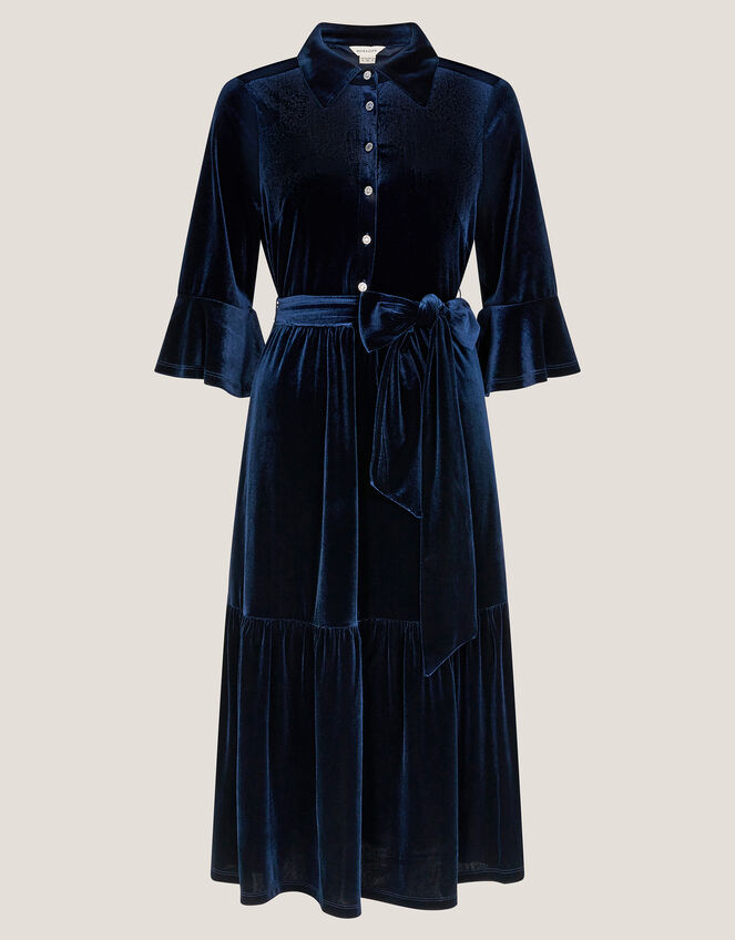 Tanya Stretch Velvet Midi Shirt Dress, Blue (MIDNIGHT), large