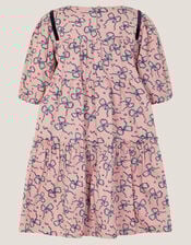 Bow Print Tiered Dress, Pink (PINK), large