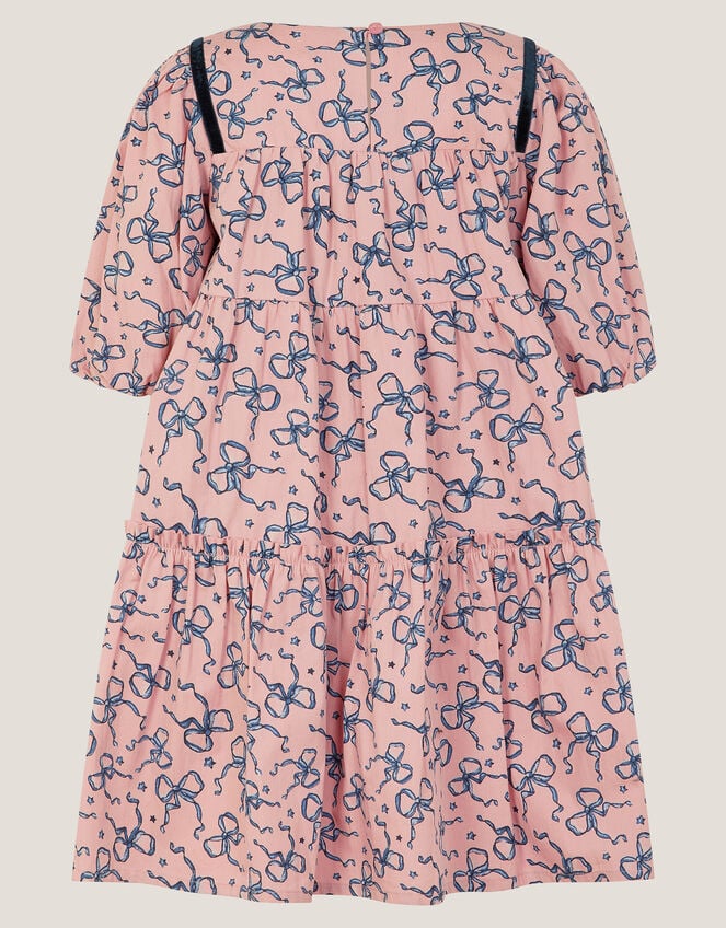 Bow Print Tiered Dress, Pink (PINK), large