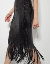 Shay Sequin Tassel Pencil Skirt, Black (BLACK), large