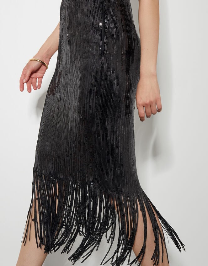Shay Sequin Tassel Pencil Skirt, Black (BLACK), large