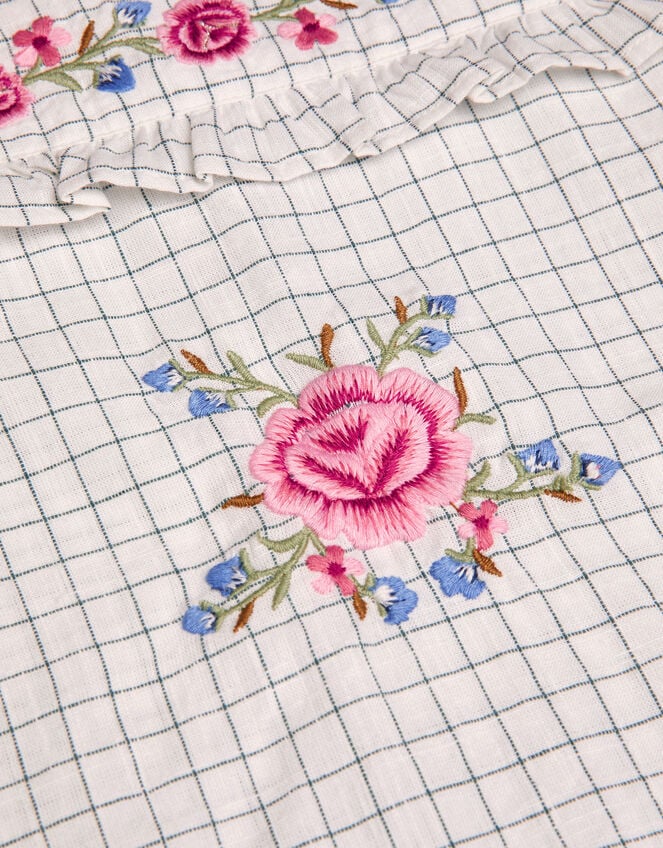 Floral Embroidered Check Blouse, Ivory (IVORY), large