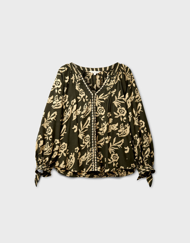 East Kris Batik Print Blouse, Green (OLIVE), large