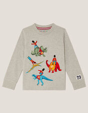 Varisty Dinosaur Long Sleeve Top, Grey (GREY), large