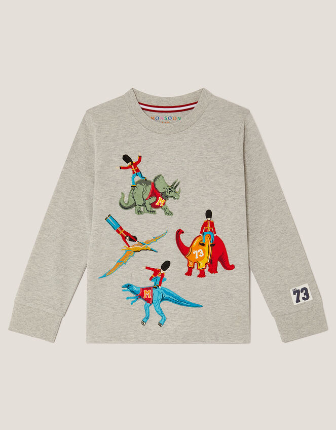Varisty Dinosaur Long Sleeve Top, Grey (GREY), large