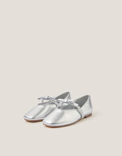 Bow Strap Metallic Ballet Flats, Silver (SILVER), large