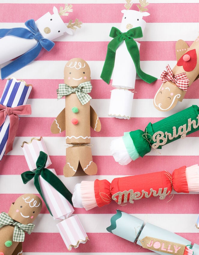 6-Pack Meri Meri Stripe Velvet Bow Christmas Crackers, , large