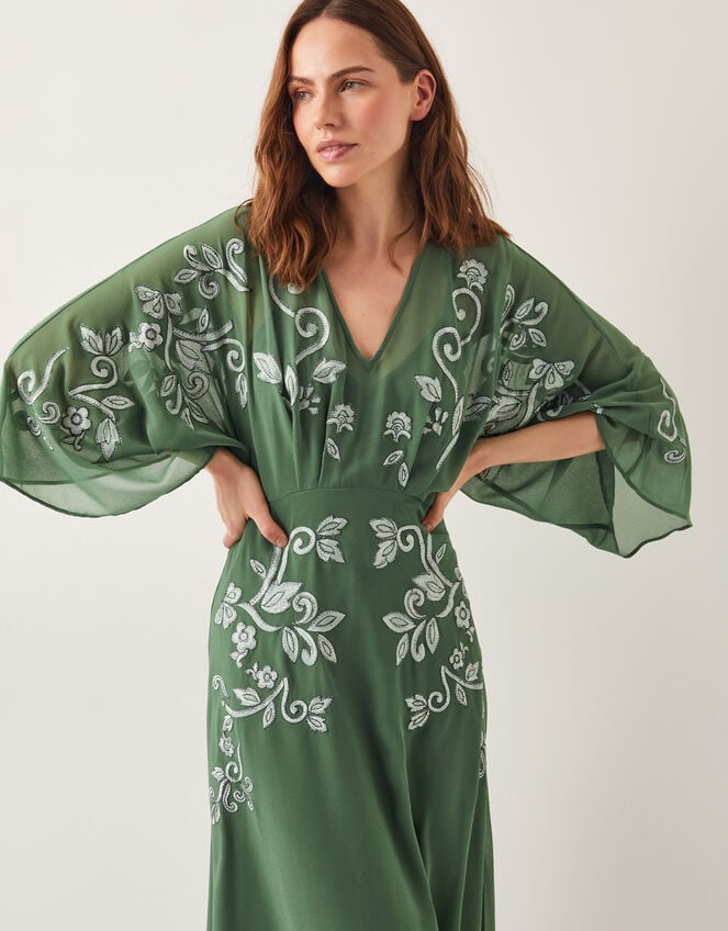 Hannah Embroidered Tea Dress, Green (GREEN), large