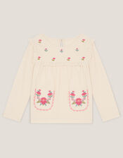 Floral Embroidered Long Sleeve Top , Ivory (IVORY), large