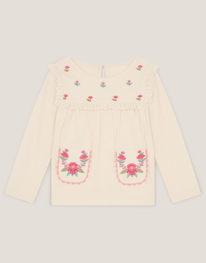 Floral Embroidered Long Sleeve Top , Ivory (IVORY), large
