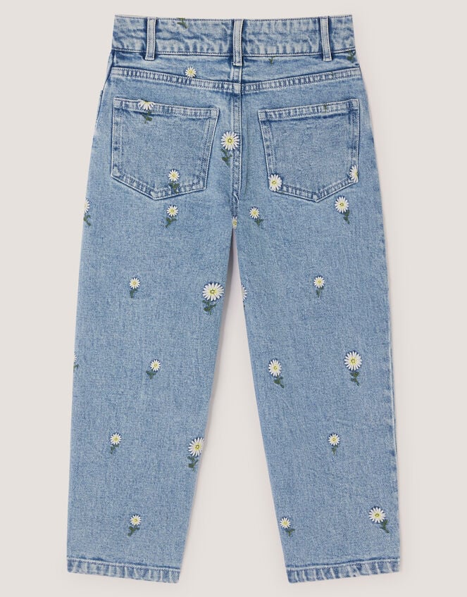 Daisy Embroidered Barrel Jeans, Blue (BLUE), large