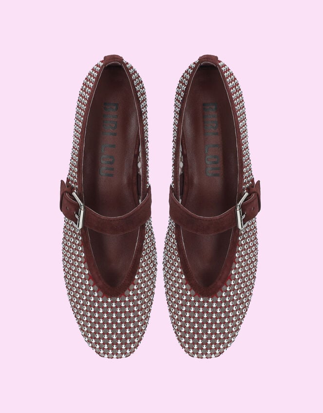 Bibi Lou Stud Mesh Ballet Flats, Red (BURGUNDY), large