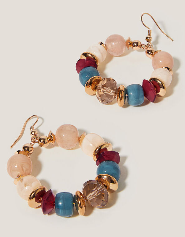 Gemstone Beaded Hoop Earrings, , large