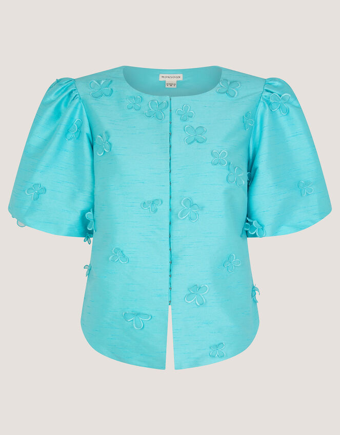 Odette Puff Sleeve Floral Appliqu&eacute; Jacket, Blue (PALE BLUE), large