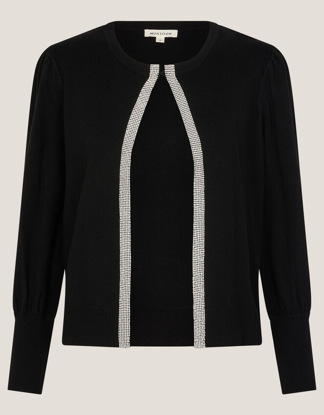 Eden Diamanté Trim Cardigan, Black (BLACK), large