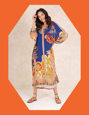 One Hundred Stars Rio Floral Linen Tunic Dress, Blue (BLUE), large