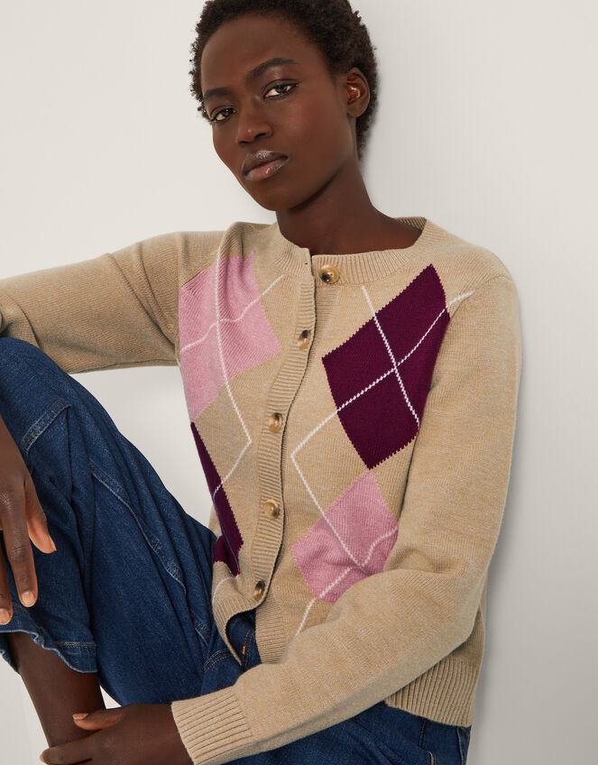 Anne Argyle Knitted Cardigan, Camel (CAMEL), large