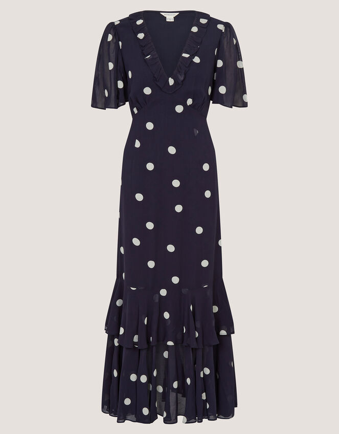 Rowena Polka Dot Ruffle Midi Dress, Blue (NAVY), large