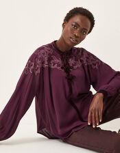 Mallory Embroidered Blouse, Purple (PURPLE), large
