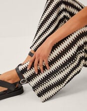 Cleo Crochet Stripe Wide Leg Trousers, Black (BLACK), large