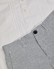 Pintuck Shirt and Stripe Shorts Set, Blue (BLUE), large