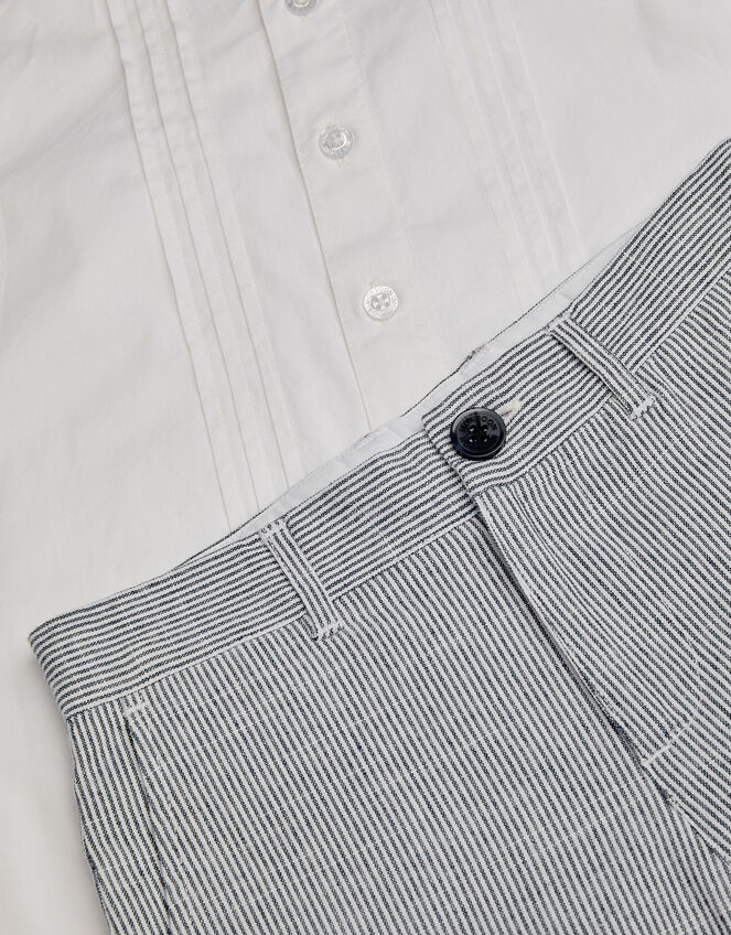 Pintuck Shirt and Stripe Shorts Set, Blue (BLUE), large