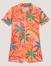 Tropical Swirl UPF50+ Short Swimsuit, Orange (ORANGE), large