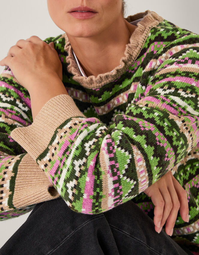 Fira Fair Isle Jumper, Green (GREEN), large